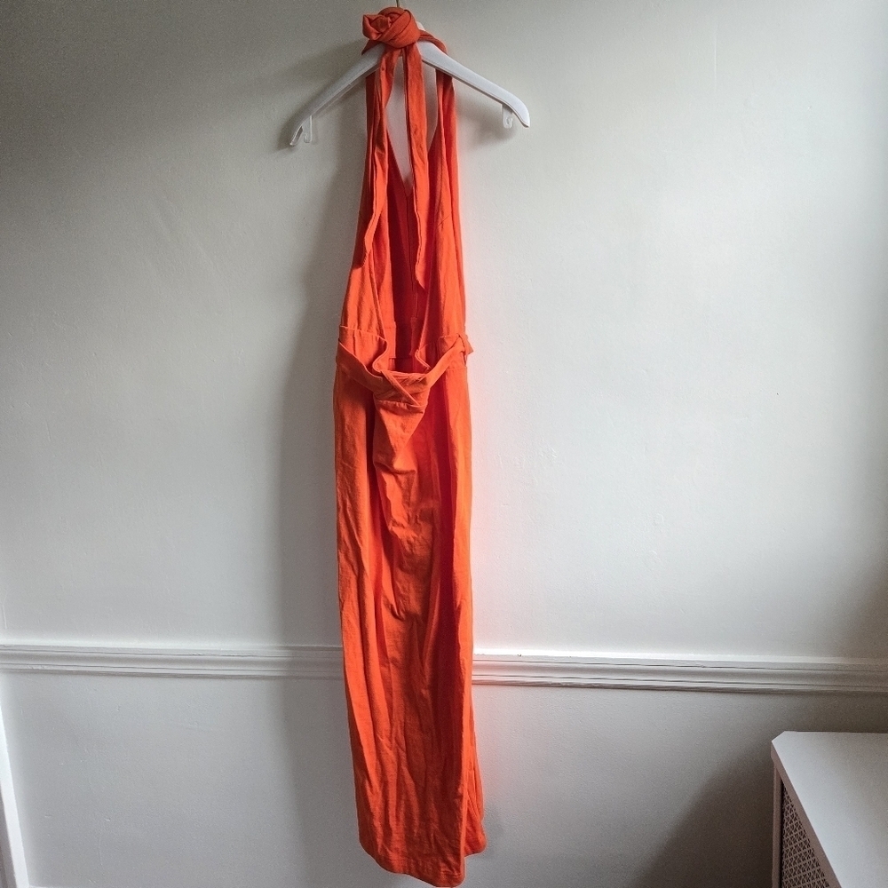 New Free People Beach Randi Halter 100% Cotton Tangerine Tango Dress Medium - Picture 5 of 8